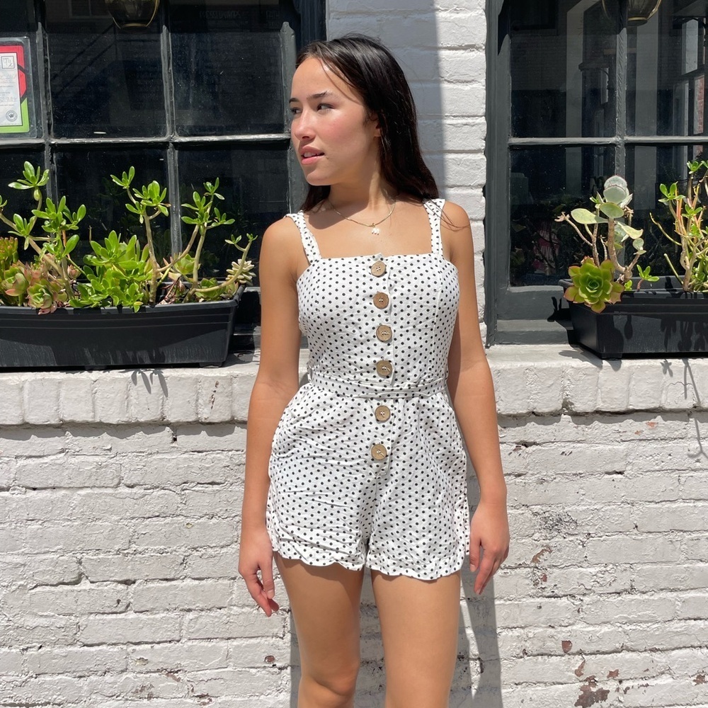 Mango mng polka dot button up romper